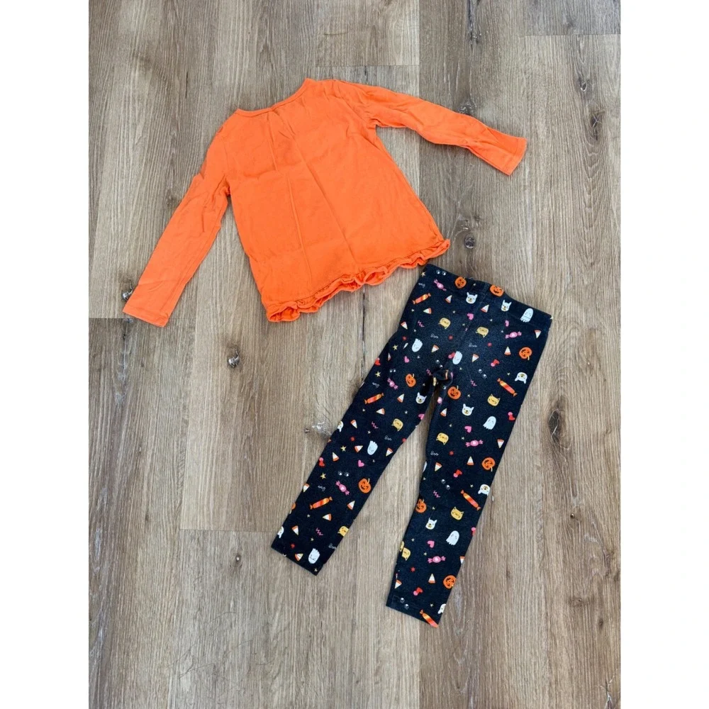 Carter's Whimsygoth Halloween Outfit Set Kids 4T Orange Black Graphic Ruffle